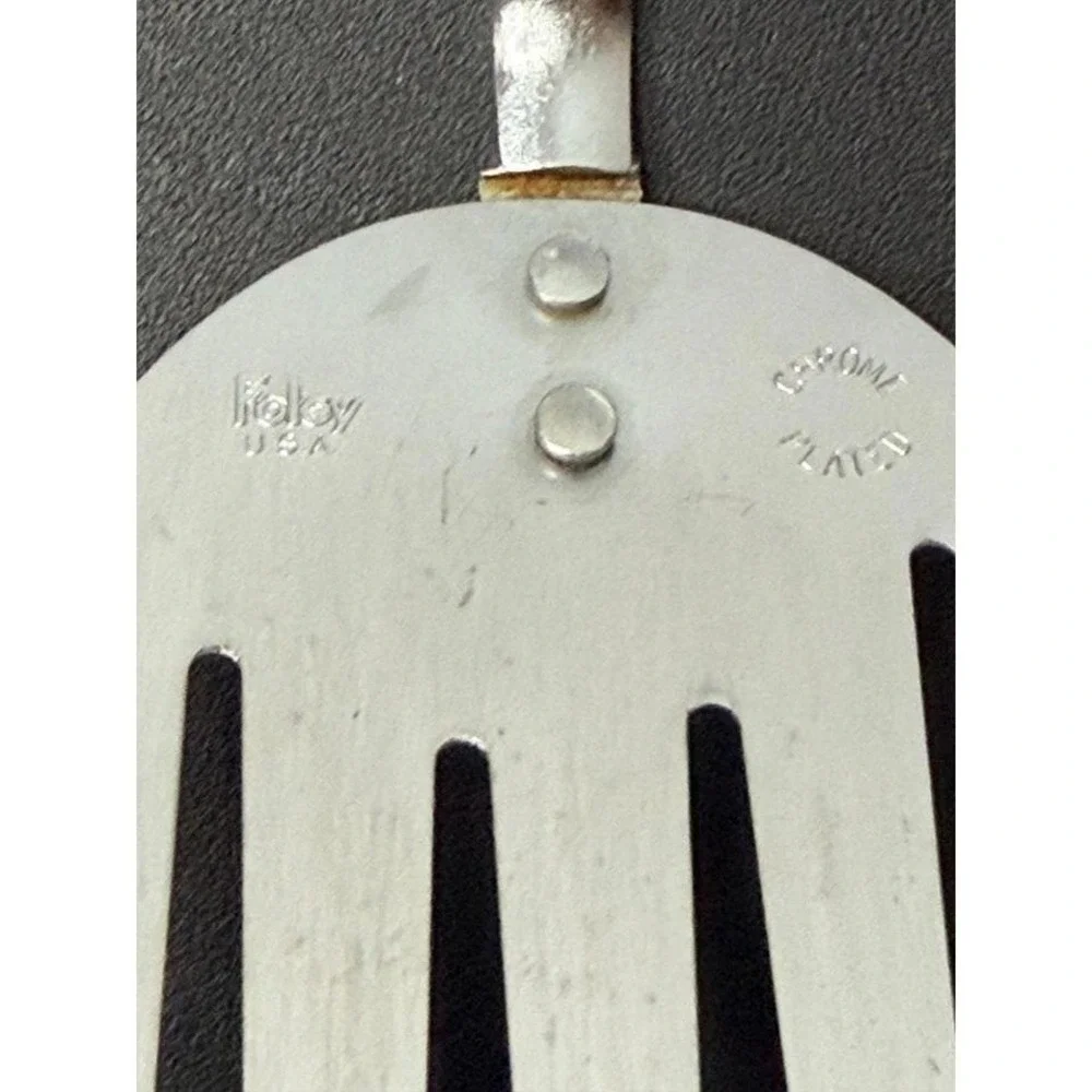 Vintage Foley USA Chrome‎ Plated Slotted Black Handled Spatula